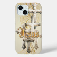 Motivierender Glaube Beige/Graue Kreuze Gold Jesus