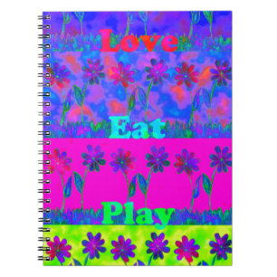 Motivierender Lebendiger "Iss Liebe & Spiel" Kunst Notizblock