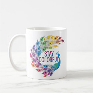 Motivierender Regenbogen-Pfau "Bleib bunt" Kaffeetasse