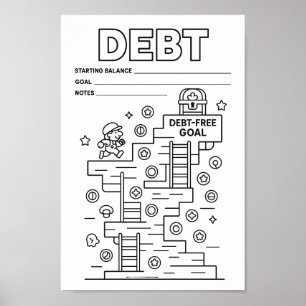 Motivierender Spaß-Schulden-Videospiel-Level-Up-Tr Poster