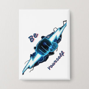 Motivierendes "Sei du selbst" blaues Blitz-Faust-D Button