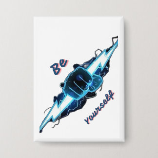 Motivierendes "Sei du selbst" blaues Blitz-Faust-D Button