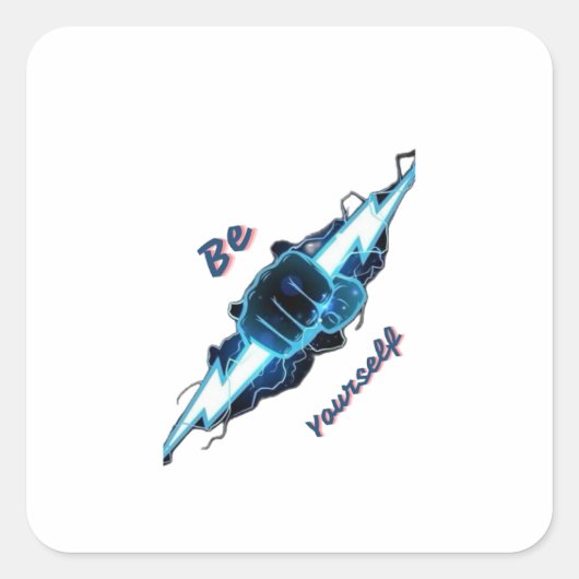 Motivierendes "Sei du selbst" Blaues Blitz-Faust-D Quadratischer Aufkleber (Vorderseite)