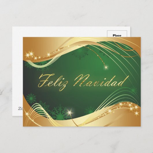 Motivo dorado de Navidad con fondo verde Postkarte (Vorne/Hinten)