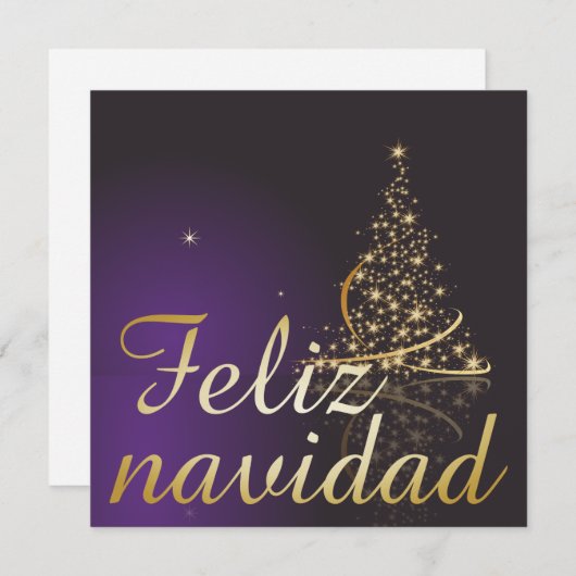 Motivo navideño morado oscuro con dorado árbol de einladung (Vorne/Hinten)
