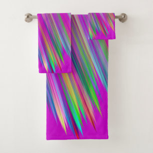 Motley abstract stripes on fuchsia color badhandtuch set