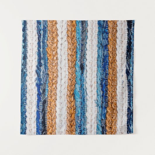 Motley Patchwork rug from denim jeans fabric, top  Wandteppich (Vorderseite)