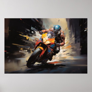 Moto Race Action Sport Malerei Abstrakte Art Deco Poster