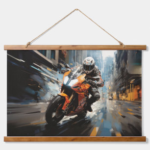 Moto Race Action Sport Malerei Abstrakte Art Deco Wandteppich Mit Holzrahmen