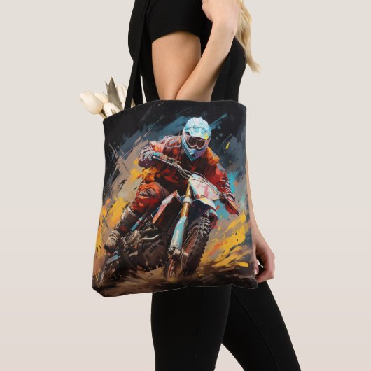 Motocross Action Sport Malerei Abstrakte Art Deco Tasche (Von Nahem)