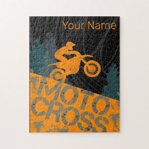 Motocross-Biker Vintage-Motorrad und Motorrad Puzzle