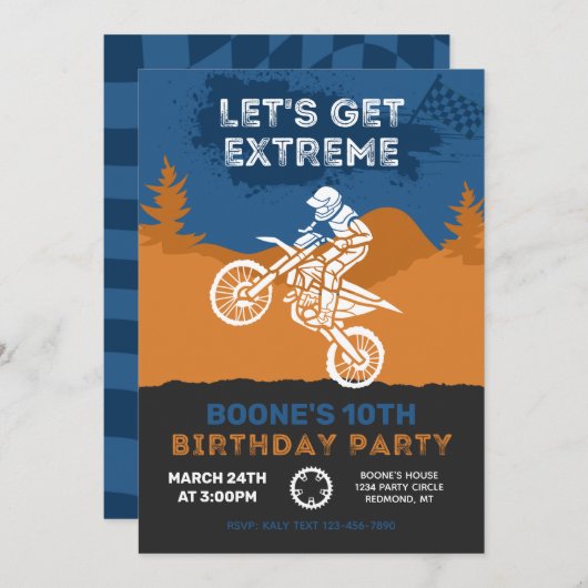 Motocross Birthday Einladung | Einladung von Dirt (Vorne/Hinten)