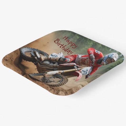 Motocross Birthday Pappteller (Gewinkelt)
