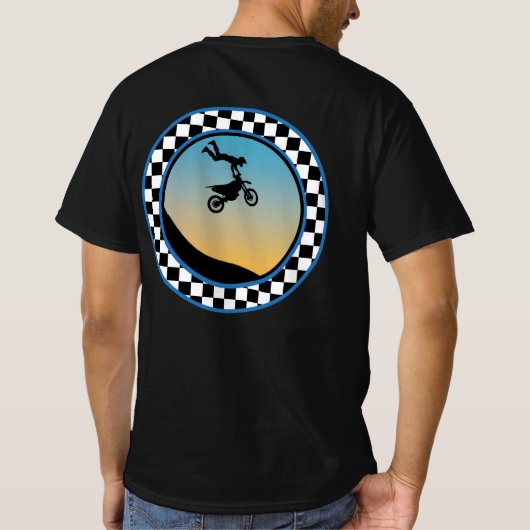 Motocross Checked Round Design T-Shirt (Rückseite)
