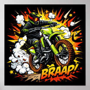 Motocross-Comic-Action Dirtbike-Fahrer Poster
