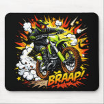 Motocross Comic Burst Dirt Bike Rider Mousepad<br><div class="desc">A bold comic-inspired motocross design featuring a high-energy dirt bike rider launching forward in an explosive action scene. Surrounded by dynamic starbursts, smoke clouds, and stylized motion effects, the rider powers through the frame with vibrant colors and strong graphic lines that make the artwork pop. The design blends motocross adrenaline...</div>