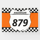 Motocross Custom Dirt Bike Number Plate auf Orange Banner (Horizontal)