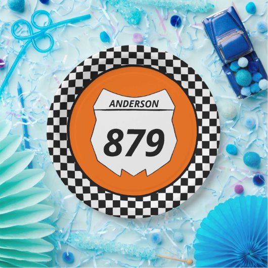 Motocross Custom Dirt Bike Number Plate auf Orange Pappteller (Party)