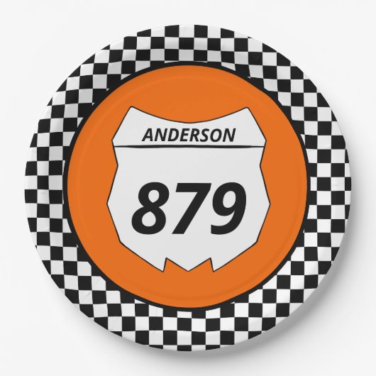 Motocross Custom Dirt Bike Number Plate auf Orange Pappteller (Vorderseite)