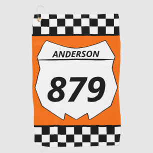 Motocross Custom Dirt Bike Number Plate on Orange Golfhandtuch