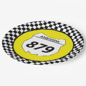 Motocross Custom Dirt Bike Nummernschild auf Gelb Pappteller (Schrägansicht)