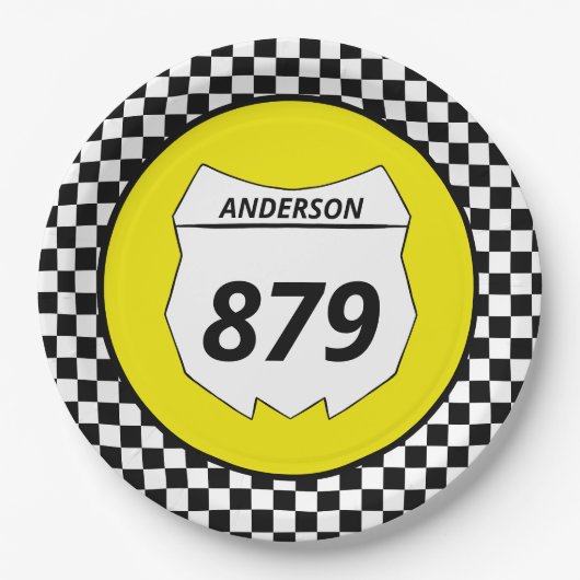 Motocross Custom Dirt Bike Nummernschild auf Gelb Pappteller (Vorderseite)