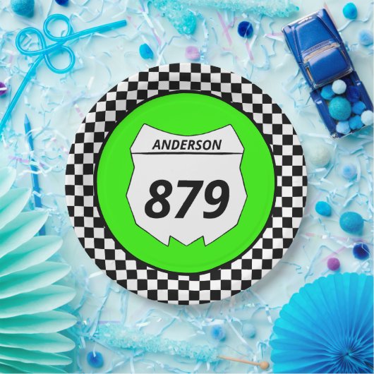 Motocross Custom Dirt Bike Nummernschild auf Green Pappteller (Party)