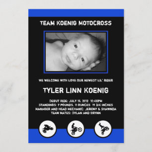 Motocross Dirt Bike Birth Ankündigung blau/schwarz
