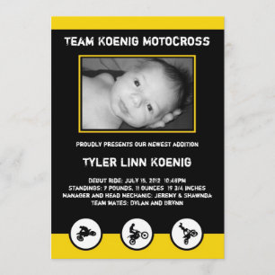 Motocross Dirt Bike Birth Ankündigung Gelb