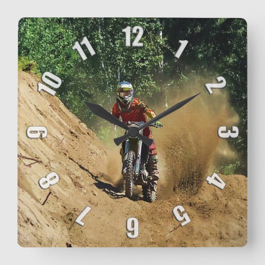 Motocross Dirt-Bike Champion Race Quadratische Wanduhr (Vorderseite)