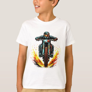 Motocross Dirt Bike Fahrer mit feurigem Trail Extr T-Shirt