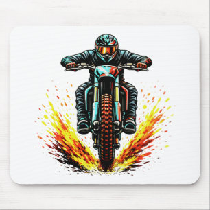 Motocross-Dirtbike-Fahrer mit feurigem Trail Extre Mousepad