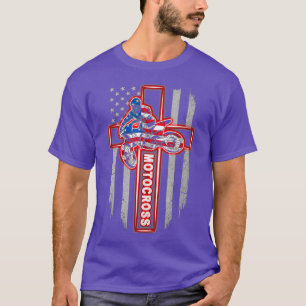 Motocross-Drag-Racing-Amerikanische-Flagge-Kreuz T-Shirt