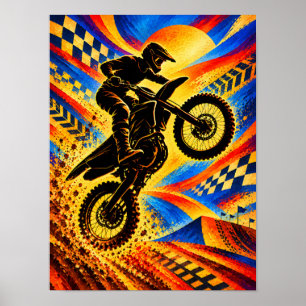 Motocross-Fahrer extreme Sprung Silhouette Poster