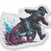Motocross-Fahrer im Comic-Stil mit Matschspritzern Aufkleber (Vorderseite)