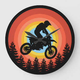 MOTOCROSS-FAHRER VINTAGE SONNENUNTERGANG GROßE WANDUHR