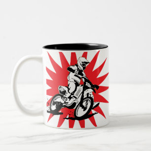 Motocross-Fahrrad auf rotem Stern-Hintergrund Zweifarbige Tasse