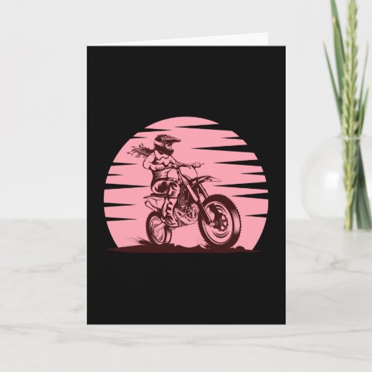 Motocross Girl Retro Vintag rosa Karte (Vorderseite)