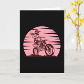 Motocross Girl Retro Vintag rosa Karte (Gelbe Blume)