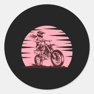 Motocross Girl Retro Vintag rosa Runder Aufkleber