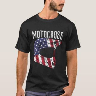Motocross Helmet Us Flag Dirt Bike Patriot Biker T-Shirt