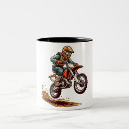 Motocross Jump Illustration Off-road Zweifarbige Tasse