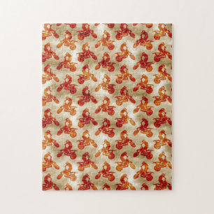 Motocross Liebe Motorradmuster Biker Orange Puzzle