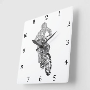 Motocross Off Road Motorrad Quadratische Wanduhr