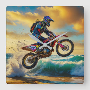 Motocross Racer bei Beach Race II Quadratische Wanduhr