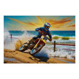 Motocross-Racer beim Beach Race Poster