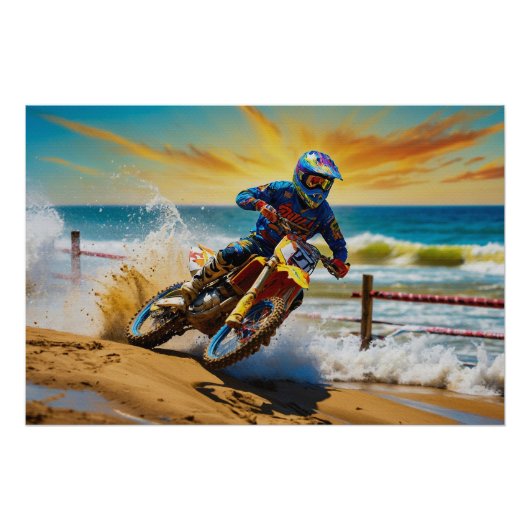 Motocross-Racer beim Beach Race Poster (Vorderseite)