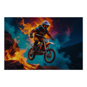 Motocross Racer & Vulkanausbruch Poster