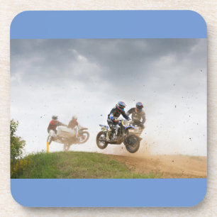 Motocross Racing Untersetzer. Set von sechs Jahren Getränkeuntersetzer