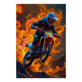 Motocross Rider auf einem Vulkan Poster